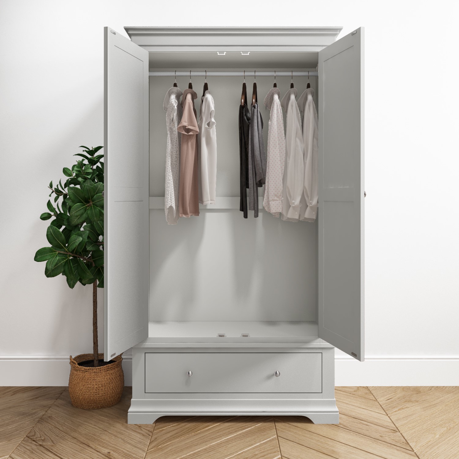 Read more about Pale grey 2 door 1 drawer wardrobe olivia